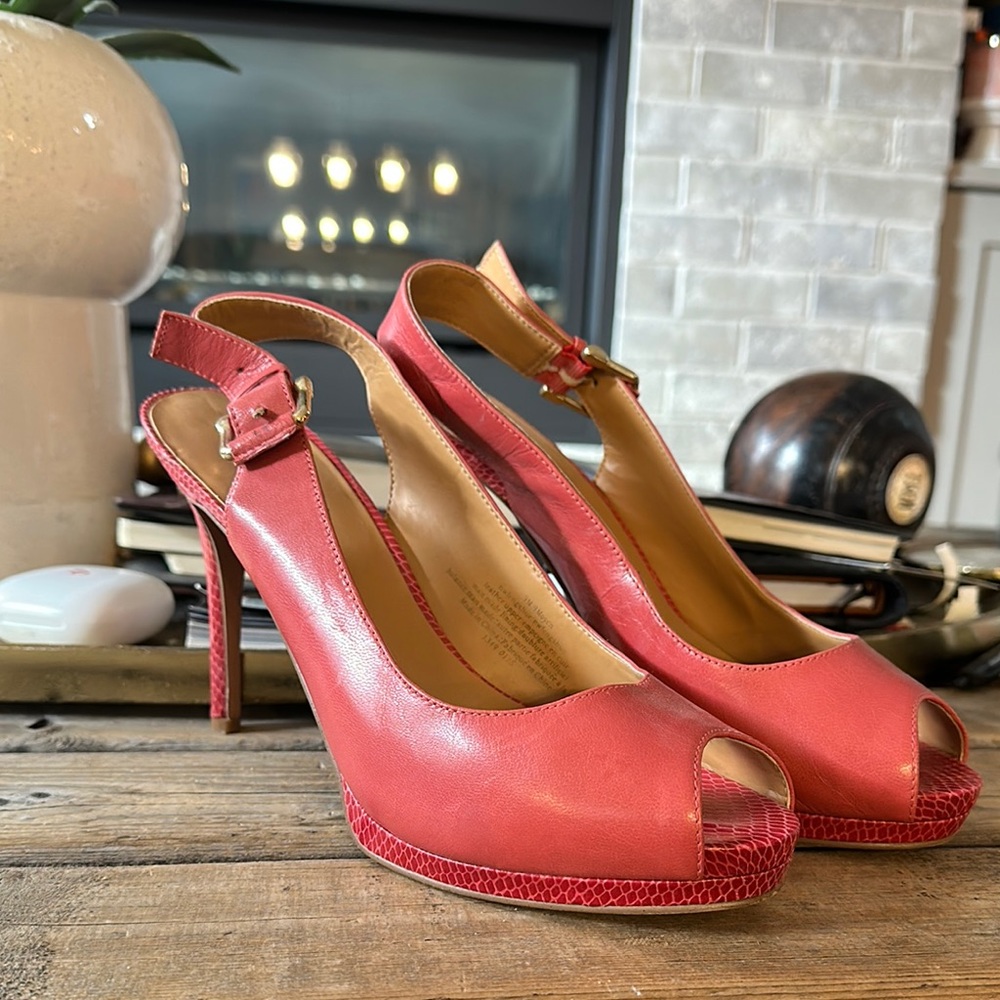 Nine West Summery Pink Peep-Toe Slingback Heels 9 M